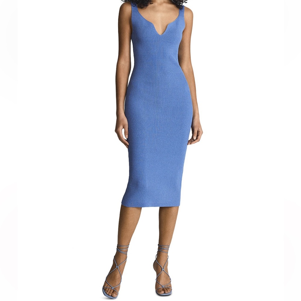 Reiss Blue Sleeveless V-neck Bodycon Midi